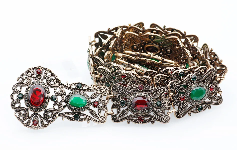 XY964antique red SUNSPICEMS Ретро Золотой Серый Кристалл кафтан ремень для женщин металлическая пряжка Марокко этнические Свадебные украшения для тела Арабская абайя поясная цепь - Окраска металла: XY964antique red