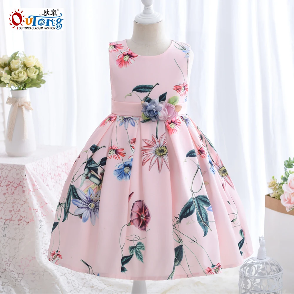 Outong Kids Cotton Frocks Design Casual Sleeveless Flower Print Dresses Children Clothes For 3-10 Years Girls Summer Dress | Детская