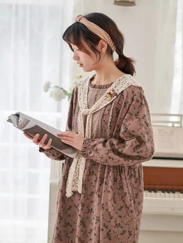 

Women's lace embroidered floral Mori dress loose cotton girl dress literary Mori girl style 2020 Autumn