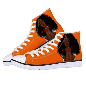 

HYCOOL African Black Girl Print Women Canvas Shoes Teenager Girls Fashion High Top Shoes Flat Woman Sneakers Vulcanized Shoes
