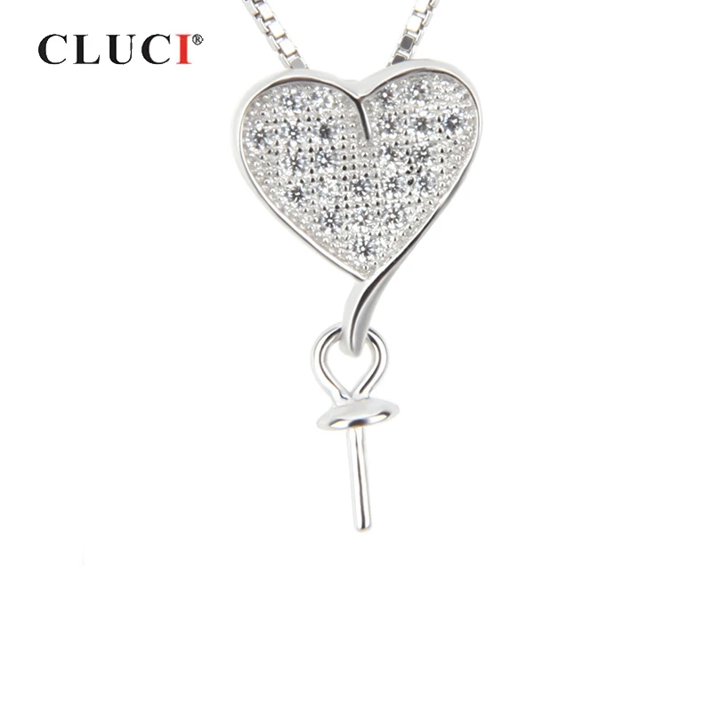 CLUCI Silver 925 Love Heart Pendant for Necklace 925 Sterling Silver Pearl Pendant Mounting
