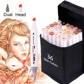 

36 Skin-Tone Colors Alcohol Markers,Broad&Chisel, Sketch Art Marker, Alcohol-Based Brush Markers for Kids and Adult' Coloring