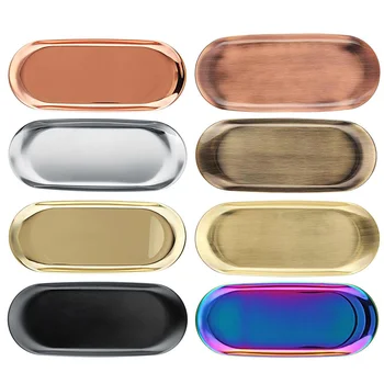 

8 color Stainless Steel Oval Storage Tray Candle Plate Jewelry Display Tray Cake Tea Storage Dish Decor Holder