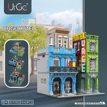 

MOC Creator Expert Series The URGE Hotel City Street View Model Kit Building Blocks Toys For Children Homestay Brigade Bricks