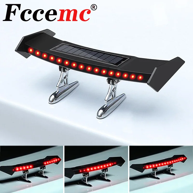 Solar Car Rear Spoiler Light Universal Auto LED Flashing Warning Light