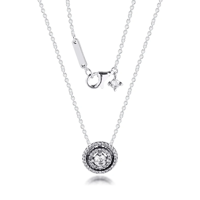 

Sparkling Double Halo Collier Necklace 925 Sterling Silver Necklaces for Women Female Original Jewelry Colgantes Collares