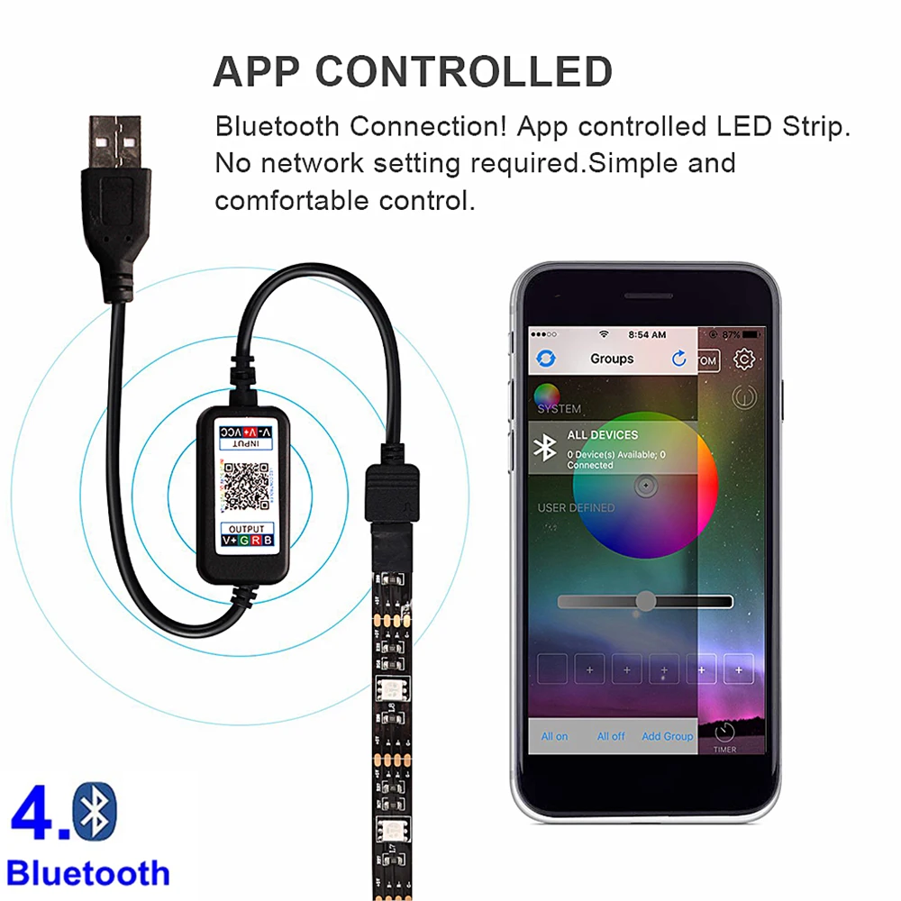 USB LED Strip DC 5V 50CM 1M 2M 3M 5M Flexible Led Usb Lamp RGB 5050 Bluetooth Control for Home Decoration TV Background Lights