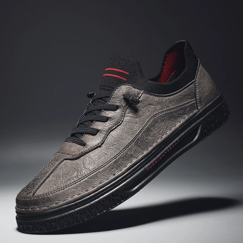 

Men Shoes fashion Men's Casual Shoes outdoor Breathable Youth Trend Wear-resistant slip on Rubber Sole Leather Casual Shoes o4