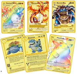 Cartes Pokemon en métal doré, nouvelles cartes en espagnol, Anime Original Charizard Pikachu, Collection de jouets pour enfants, cadeau de noël 