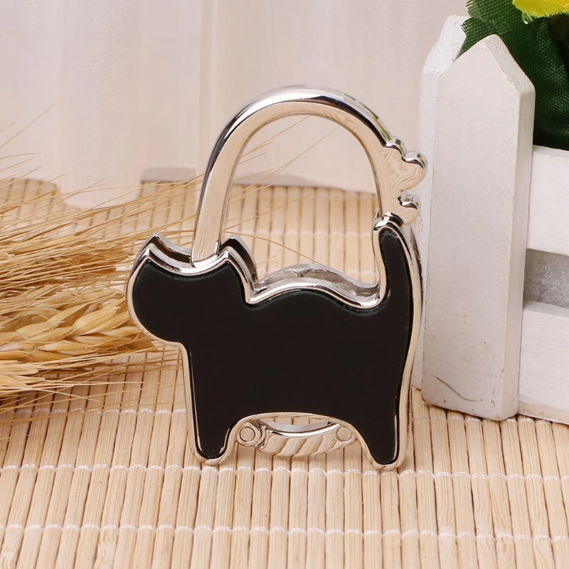 Mini Foldable Table Handbag Hook Bag Purse Metal Holder Cat Shaped Hanger Multipurpose Hooks
