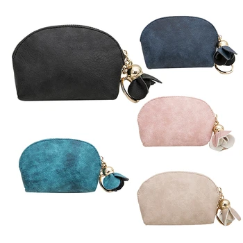 

New Ladies PU Leather Mini Wallet Card Key Clip Zipper Coin Purse Floral Pendant Clutch Bag Small Handbag Bag