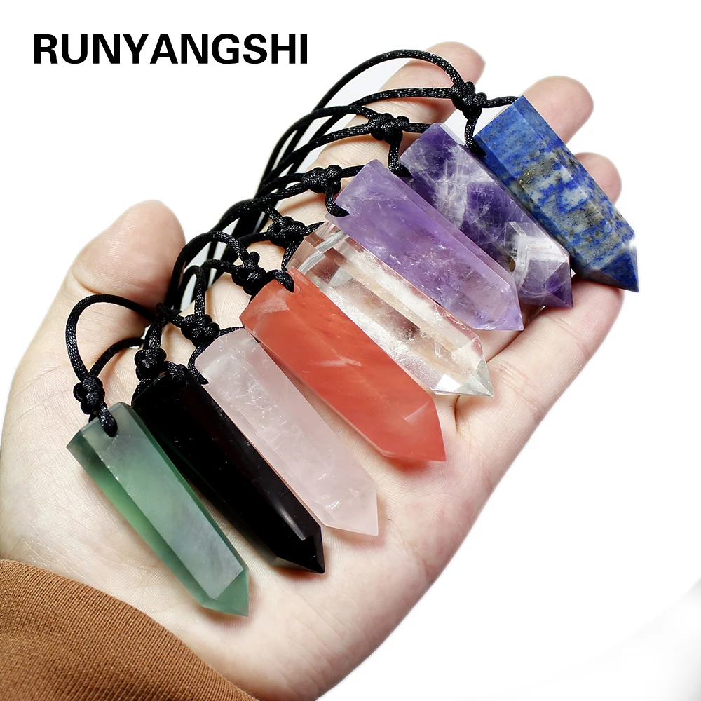 

Runyangshi 1pc Healing crystal Point Chakra Pendants Hexagonal Quartz Crystals Bullet Shape Stone DIY Pendulum Beads Jewelry