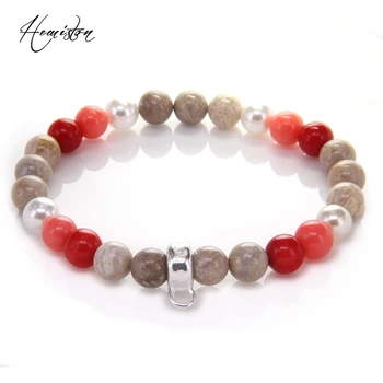 

Thomas 8mm Red Pink Coral Colorful Material Mix Featuring Bead Charm Women Bracelet, 925 Sterling Silver Soul Gift for Women
