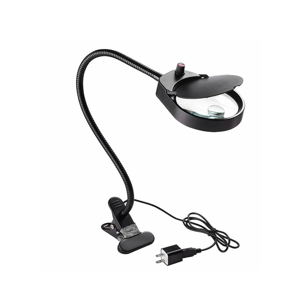 

10x15x LED Illuminating Magnifier 5X 100MM Clamp Metal Hose Magnifying Glass Desk Table Reading Lamp Light Drop Shippping 3x10x