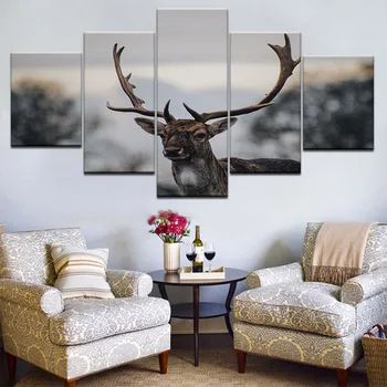 

Deer Wall Art 5 Piece Canvas Prints Painting Elk Animal Picture Modules posters and Prints Nature Artwork for Living Room Decor