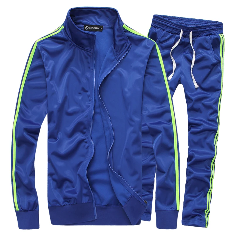Left Pop Boutique Stripes Men Stand Collar Movement Hoodies Sweatshirts Male Fashion Sets Men Jacket Coats+ Pants Men Set - Цвет: Deep blue