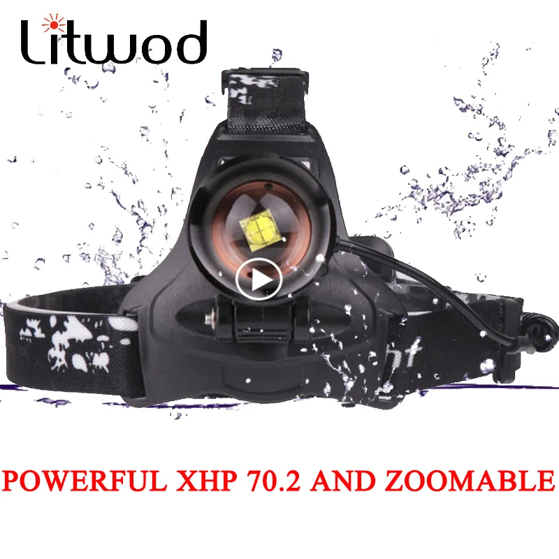 Litwod Z25 светодиодный налобный фонарь XHP70.2 перезаряжаемый 5000LM Высокая мощность для