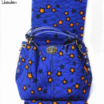 

African cotton wax women bags set with 6yards blue star african wax prints fabric soft wax cotton fabric for women 2pcs F210-29
