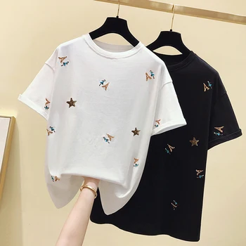 

Oversized T shirt Women Tops Harajuku Summer Loose Casual Plus Size Tshirt Women Clothes Short Sleeve Embroidery Tee shirt femme
