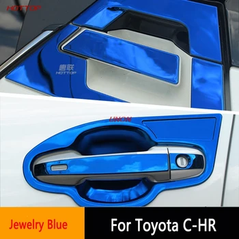 

Blue Chrome Car Outer Door Handle Cover Door Bowl Protection Covers Sticker for Toyota CHR C-HR 2016 2017 2018