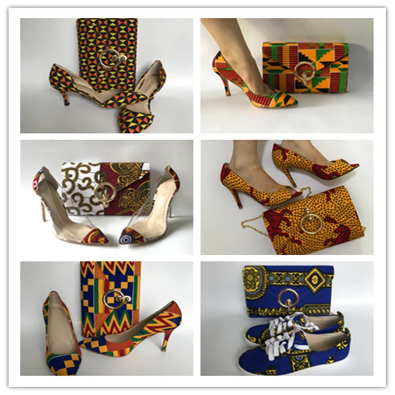 

Latest African Ankara wax Print fabric handbag with matching women shoes set, can customized different style shoes 36-43 A9-2