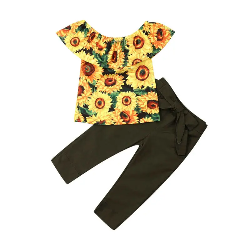 Pudcoco/ г. Летняя одежда для маленьких девочек топы без рукавов с подсолнухами и длинными штанами, леггинсы