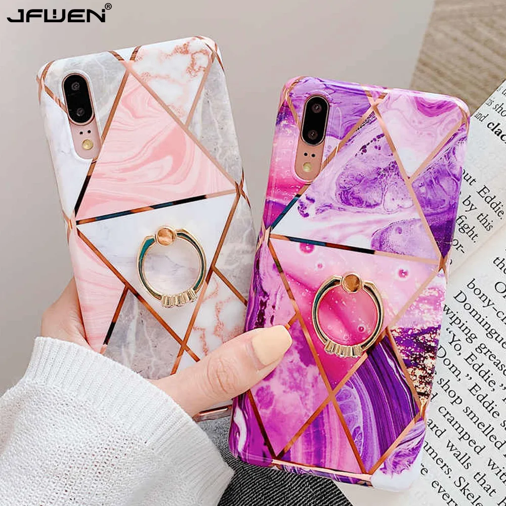 

Finger Holder Plating Marble Silicone Case For Huawei P30 Pro P20 Lite Phone Case For Huawei Mate 20 Lite P20 Pro Case Cover