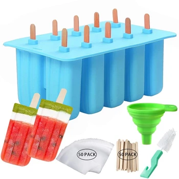 

10 Cavities DIY sicle Molds Shapes Food Grade Silicone Ice sicle Maker with Sticks, sicle Bags, Brush & Funnel