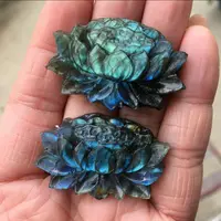 Natural Hand Carved Labrador Mineral Crystal Lotus Flower Statue Crystal Figurine Pendant Crafts Gifts 2