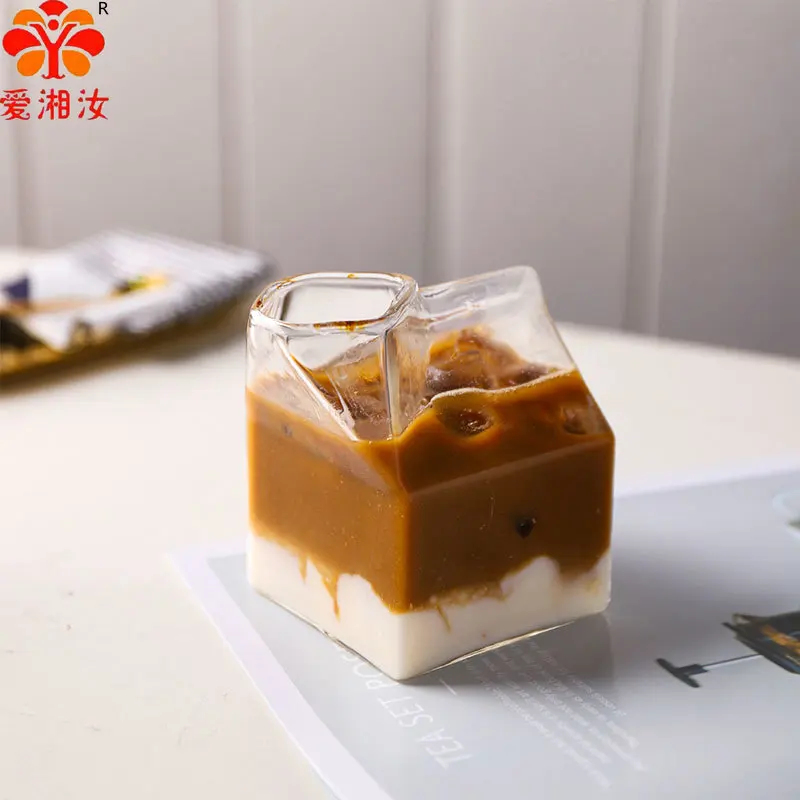 

Iced Coffee Cup,Espresso Mugs Square Milk Cups Bubble Tea Glass 340ML Ice Coffee Cup