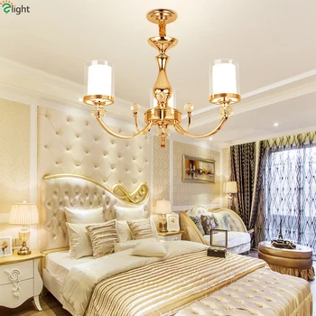 

Led Chandeliers Lighting Chandelier Lights Lustre Crystal Gold Metal Modern Dining Room Led Pendant LED Bulbs Semiflush Mount AC