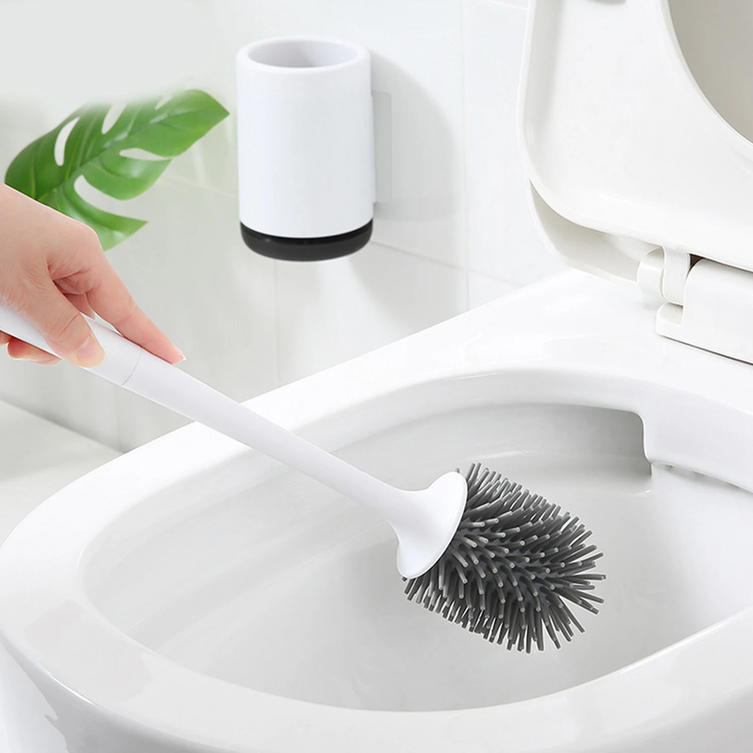 

Behogar Bathroom Toilet Bowl Brush And Holder Set Wall Mounted Toilet Cleaning Brushes with Soft Bristle Home Cleaner Supplies