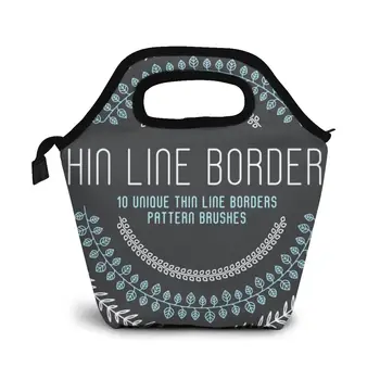

10 Thin Line Borders Pattern Brushes Lunch Bag Lunch/ice Bags Portable Insulated Picnic Food Box for Women Men