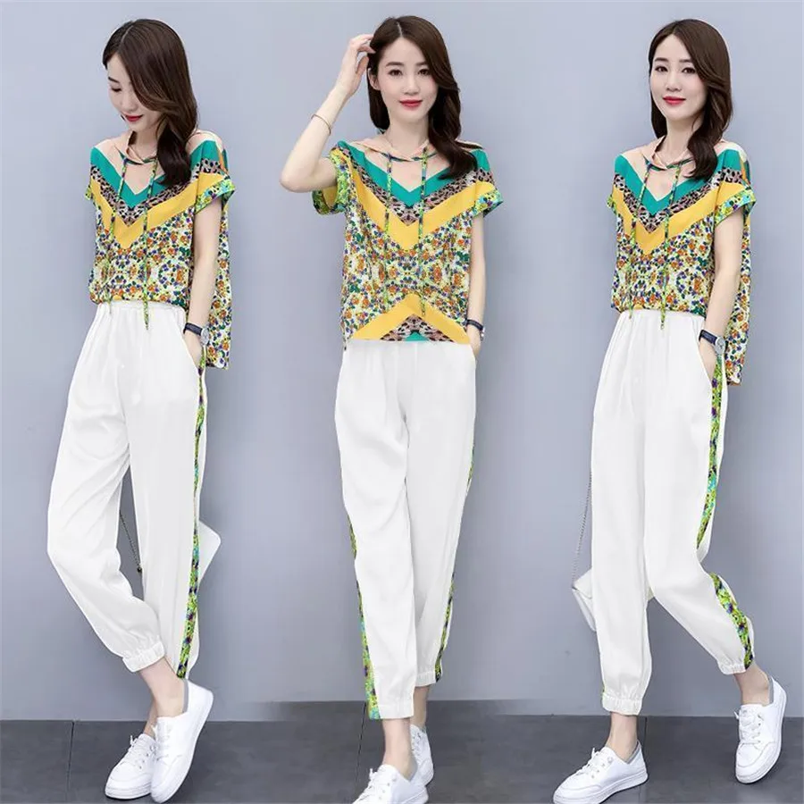 

Новые спортивные женские костюмы, женский летний модный спортивный костюм, свободный стиль, Женский Повседневный комплект из двух предметов