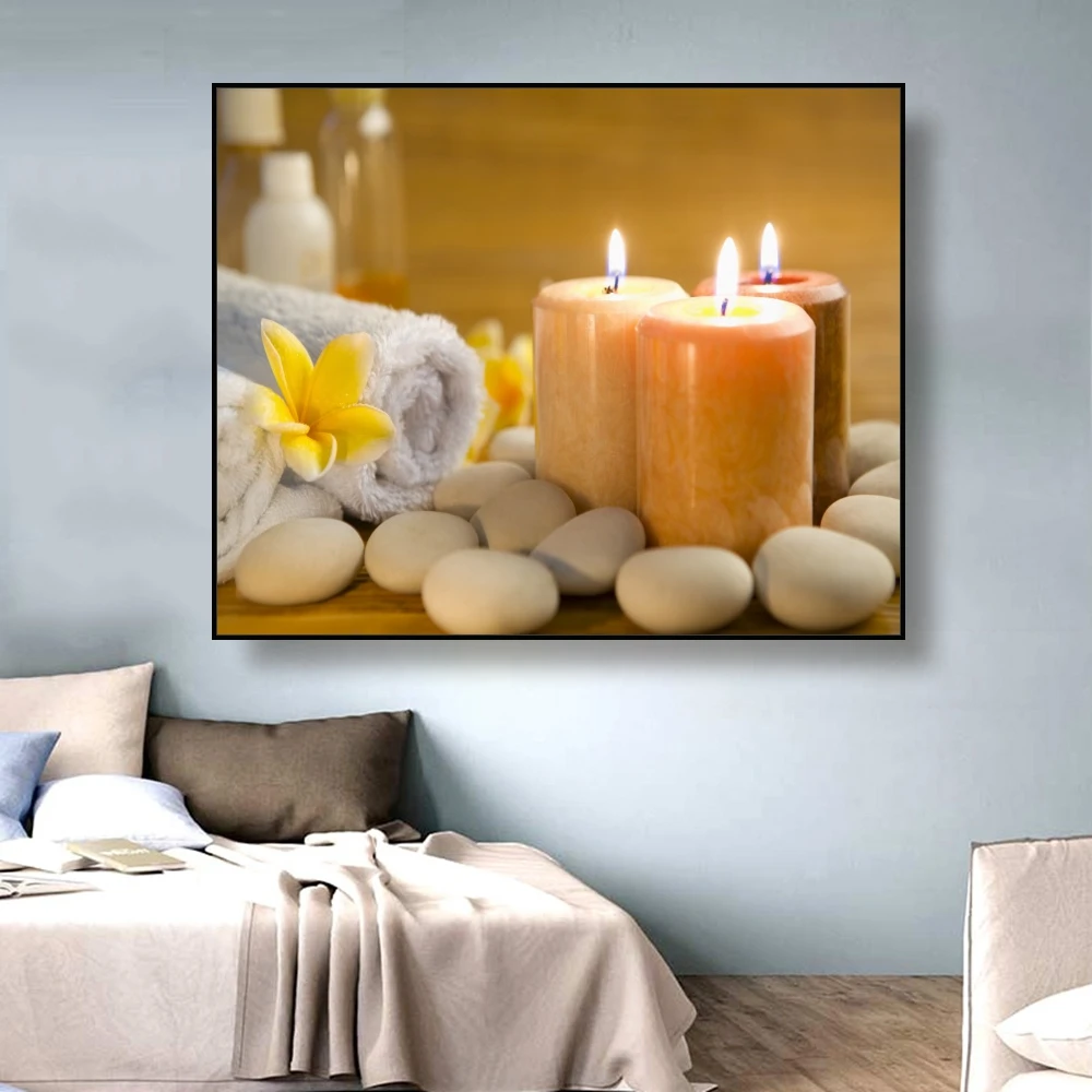 Canvas Art Painting Candles and bath towels,stone Poster Picture Wall Decor Modern Home Decoration Gift For Living room Bedroom Canvas Art Painting Candles and bath towels,stone Poster Picture Wall Decor Modern Home Decoration Gift For Living room Bedroom
