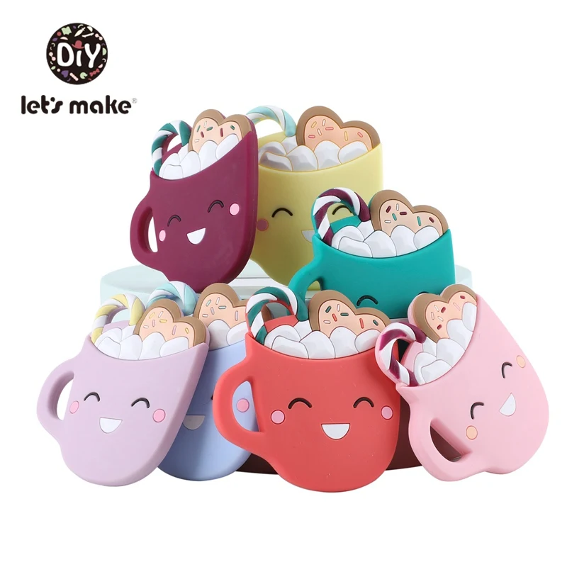 Let's Make 1pc Silicone Teethers Bpa Free DIY Pacifier Chain Teething Pendant Cartoon Smiley Coffee Cup Patented Baby Teether