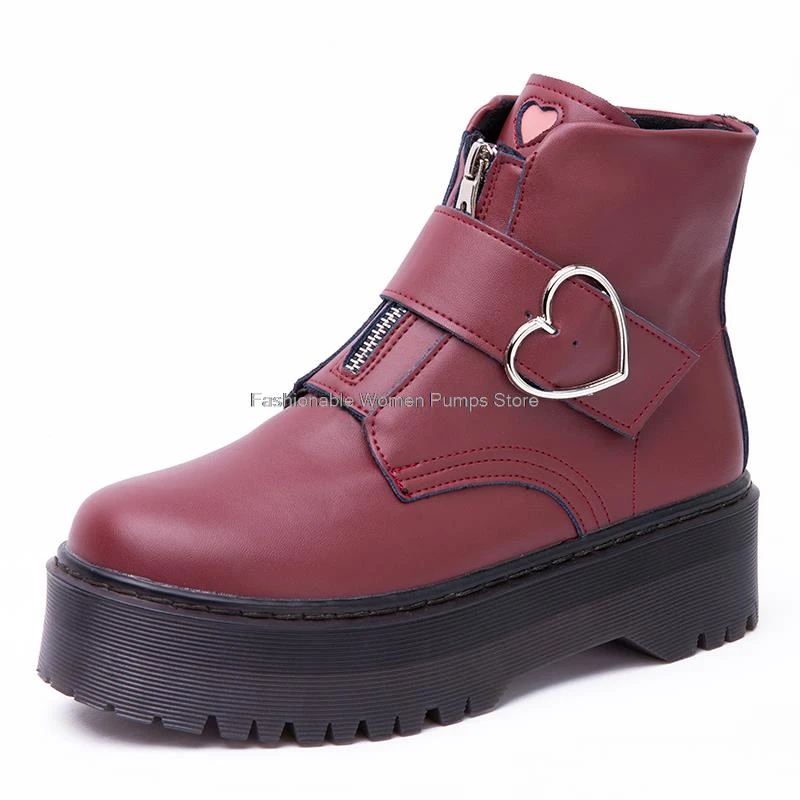 Botas plataforma con suela gruesa para mujer, botines con en de corazón, estilo para otoño, 2021|Botas hasta el tobillo| - AliExpress