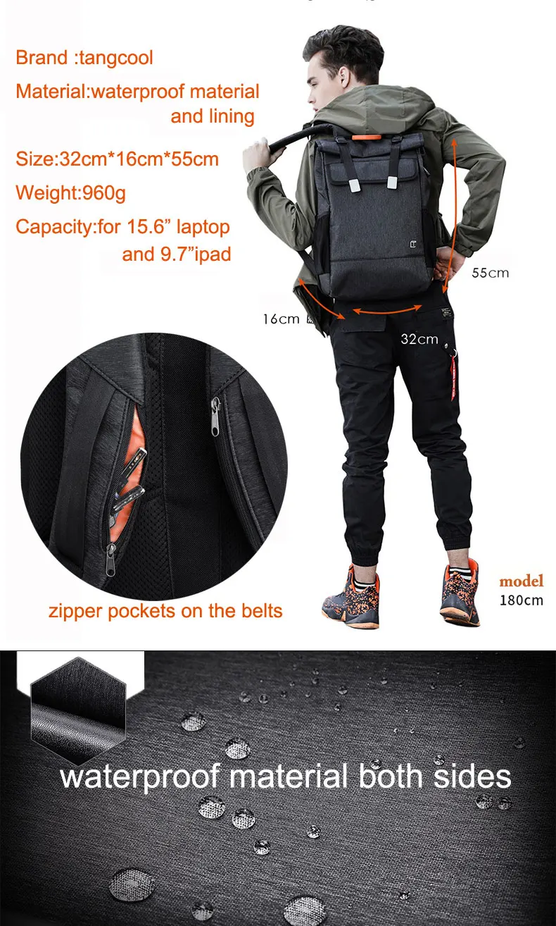 Tangcool бренд Мужская мода 15," рюкзак для ноутбука женский водонепроницаемый туристический багажный бизнес рюкзак usb зарядный порт S порт сумка