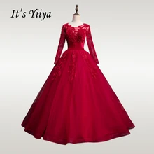 Это Yiya свадебное платье круглый вырез с длинными рукавами бордового цвета мусульманские свадебные платья Бисероплетение Плюс Размер халат De Mariee CH063