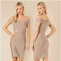

New Fashion Women Dress Short Sleeve Hollow Out Mini Slash Neck Bandage Dress Evening Party Dress