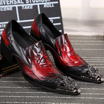 

Shoes Toe Casual British Style KPOCOBKN Loafers Pointed Metal Cow Leather Slip-on Genuine Leather Full Grain Leather Male Rubber