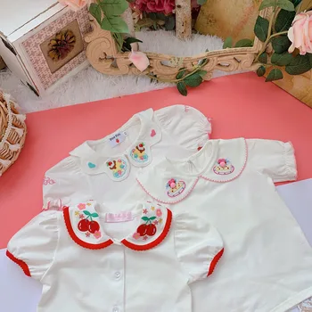 

Girls T Shirts Baby Summer Short Sleeve Thin Girl Baby Bottom Shirt Embroidered Cute Cake MP Custom-made Little Girls Clothing