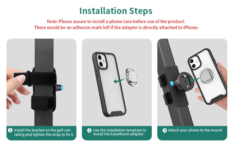 LINGYOU Golf Cart Railing Strap Mount for Universal Cell Phone with Ring Finger Holder 2 in 1 Accessories for Golf Cart mobile phone stands for vehicle