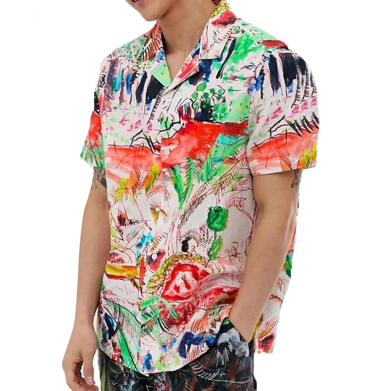 Camisas de diseño para hombre, camisa hawaiana de manga corta con estampado de grafiti, ajustada e informal, de AliExpress
