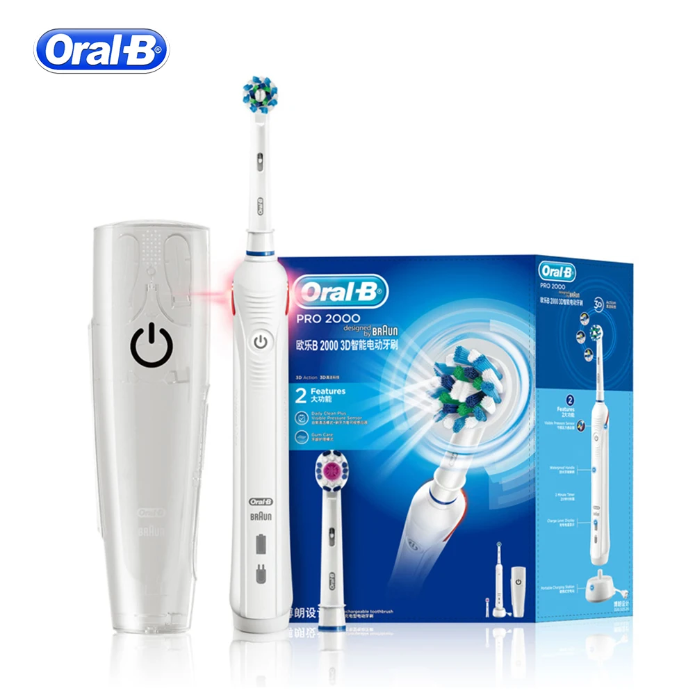 US $59.99 Oral B Ultrasonic Electric Toothbrush PRO2000 3D Smart Rechargeable With Replacement Brush Heads Vitality Brush Teeth Travel Box