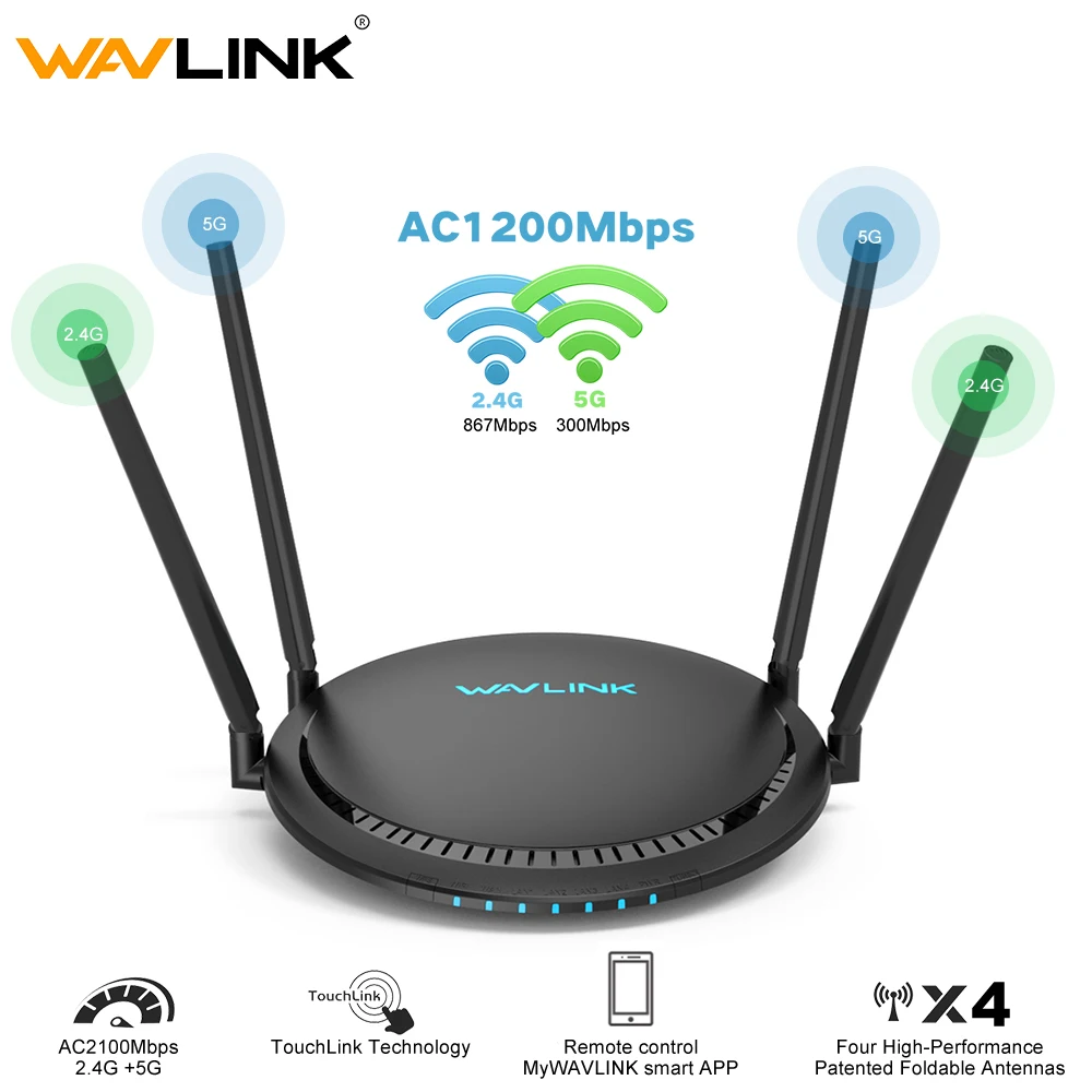 

Wavlink Wireless Router High speed 4x5dBi WiFi Repeater Dual-Band WPS Touchlink 5Ghz 1200Mbps Easy-Setup High-gain APP Repeater