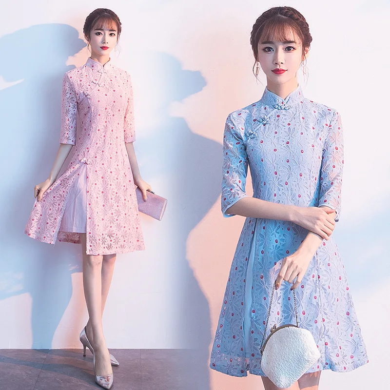 

Photo Shoot Improved Cheongsam Autumn Spring 2019 New Style Mid-length GIRL'S Young Retro Dress
