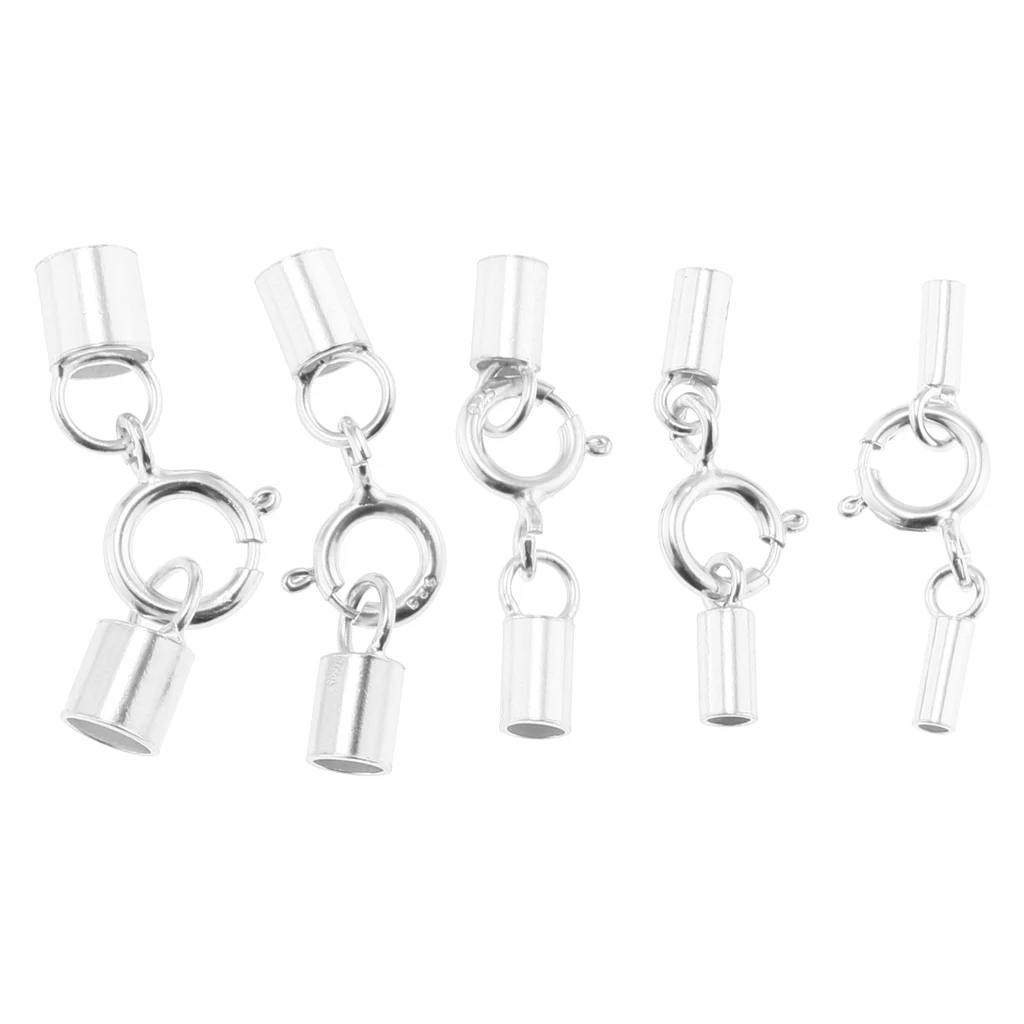 Solid Premium 925 Sterling silver color Kumihimo Rope Cord Clasp Suede Leather Jewelry Clasp Tube DIY Connector  Craft Findings