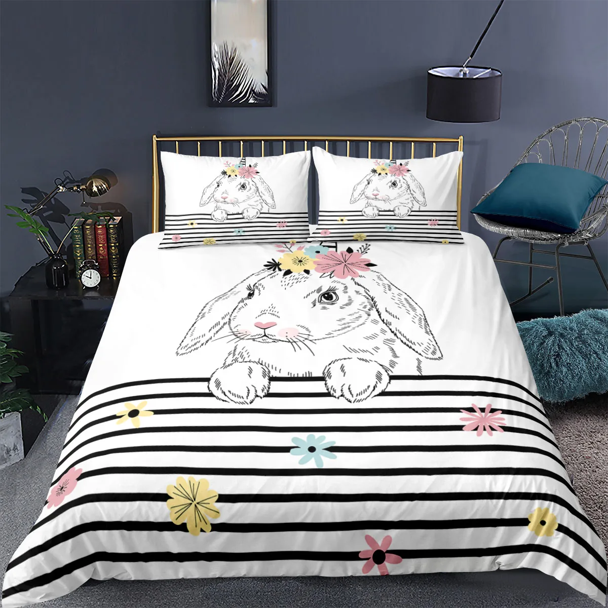 Cartoon Dog With Black Strips Bedding Set Kids Duvet Cover Soft Quilt Cover 135x200 Single Size For Kids Fashion Home Textiles