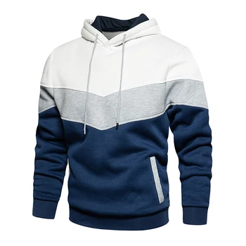 Men's Patchwork Hooded Sweatshirt Hoodies Clothing Casual Loose Fleece Warm Streetwear Male Fashion Autumn Winter Outwear 1
